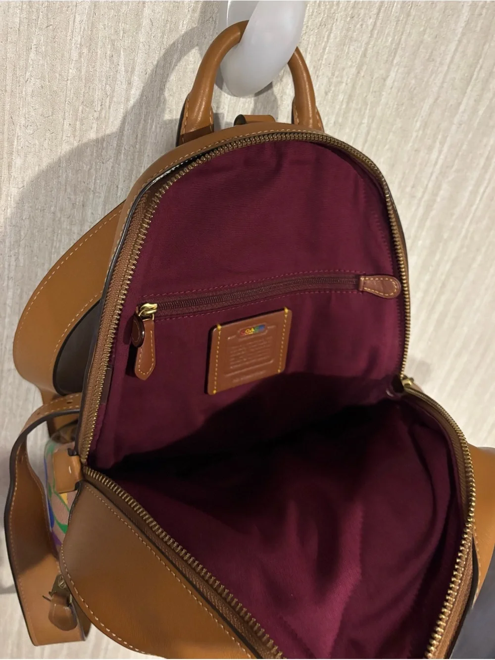 Coach Carrie Backpack tan and rainbow leather